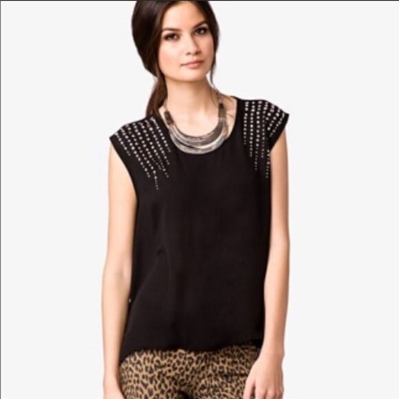 ✨Express Rhinestone Shoulder Georgette Top✨ - Picture 1 of 4